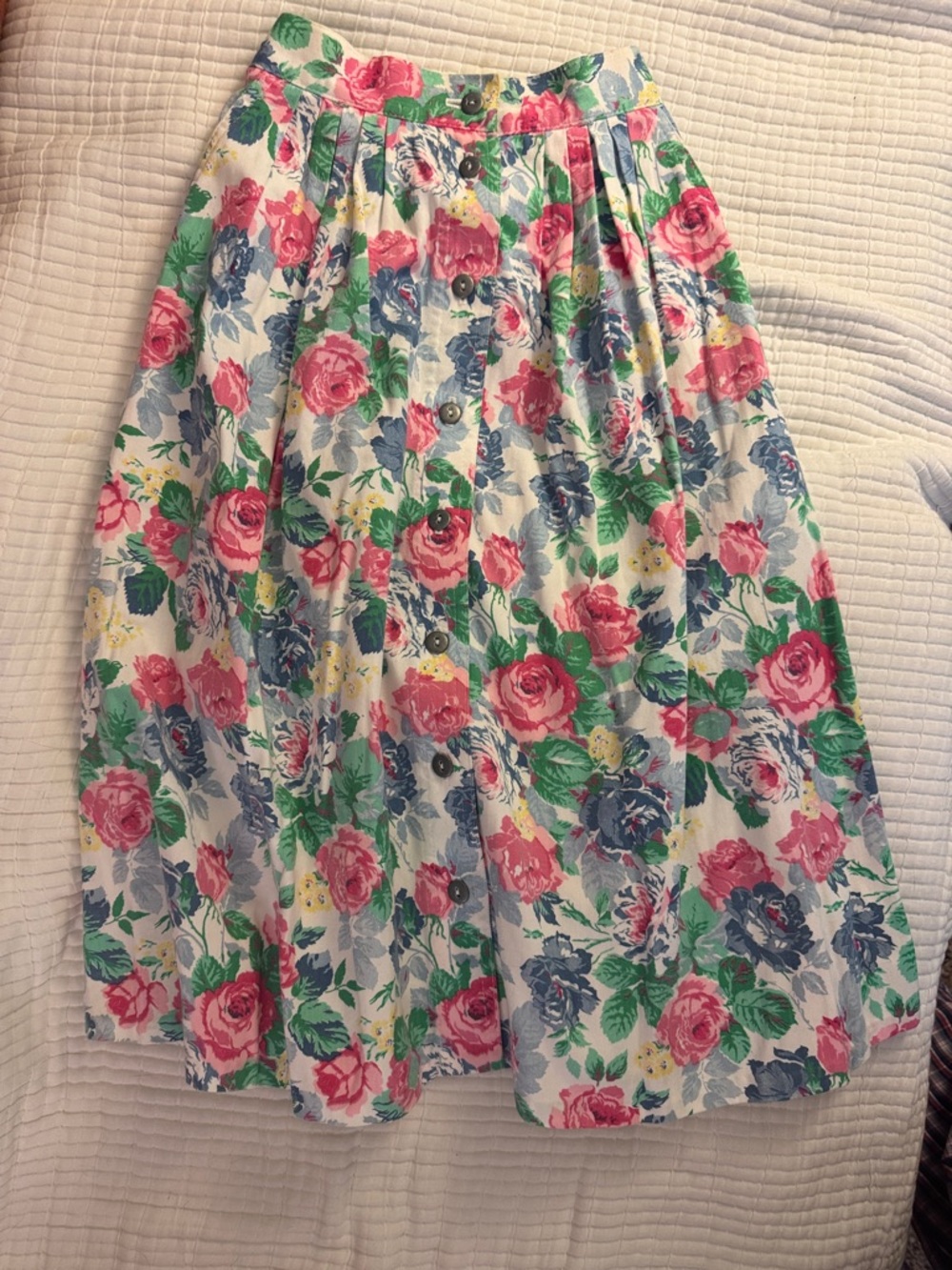 Vintage Floral A-Line Skirt in Pink, Blue & Green